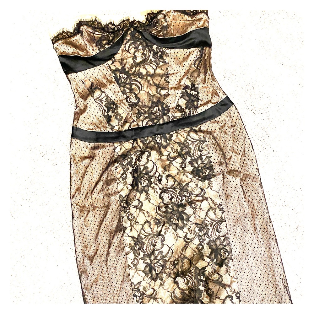 Sexy Natural and Black Lace Bebe Dress